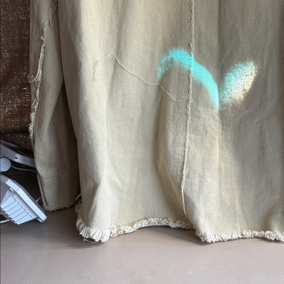 Fringe Trim Jean Jacket in Light Beige with fringe in front and back. - Picture 6 of 6